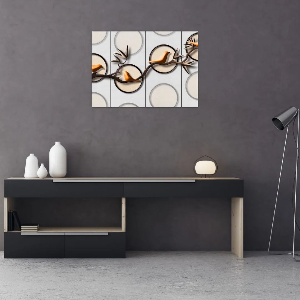 Malarstwo artystyczne - Ptaki na gałęzi (70x50 cm)