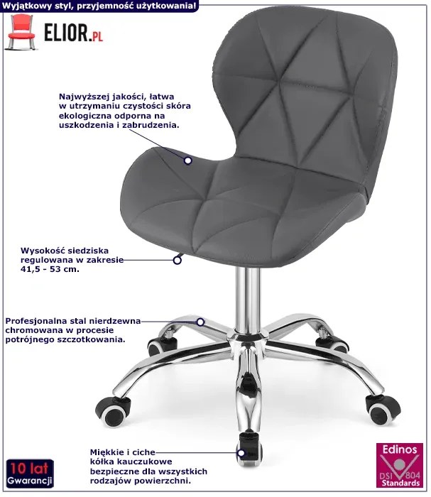 Szary pikowany fotel obrotowy z ekoskóry B4-G82