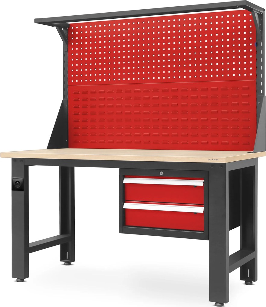 Stół warsztatowy z tablicą perforowaną Logan 150x75x170 cm antracyt/czerwony