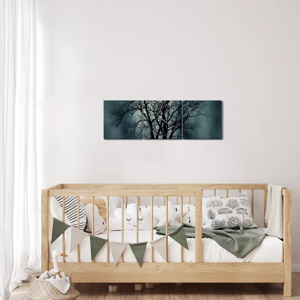Obraz drzewa podczas zaćmienia (z zegarem) (90x30 cm)