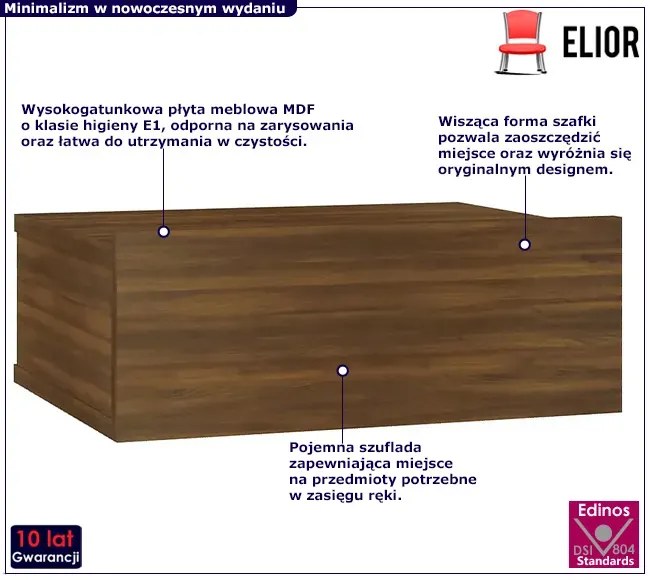 Skandynawska wisząca szafka nocna z szufladą brązowy dąb M5-Z42