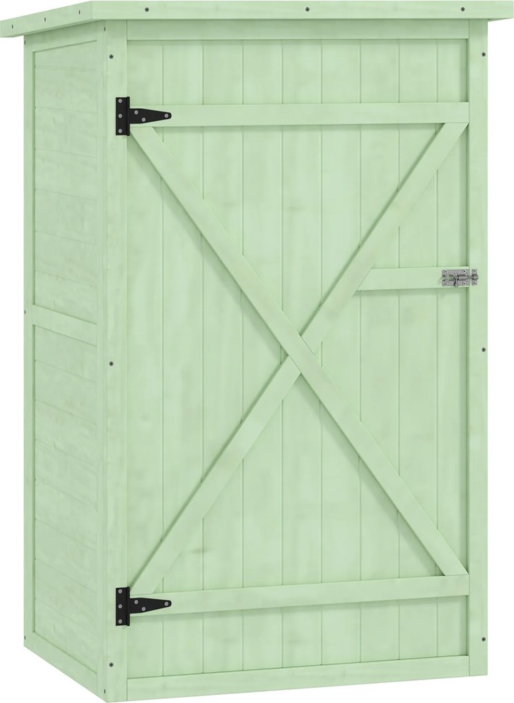 Outsunny Drewniany schowek ogrodowy z półkami, zamykanymi drzwiami, podłogą i skośnym dachem, 75 x 56 x 115 cm | Aosom PL