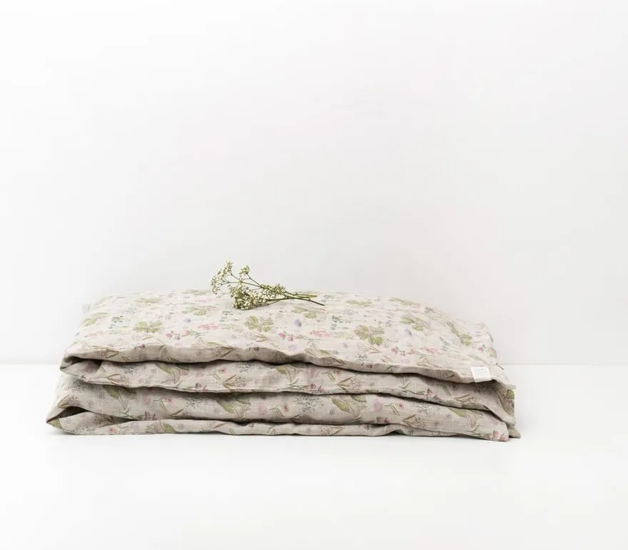 Dziecięca beżowa lniana pościel Linen Tales Botany, 100x140 cm