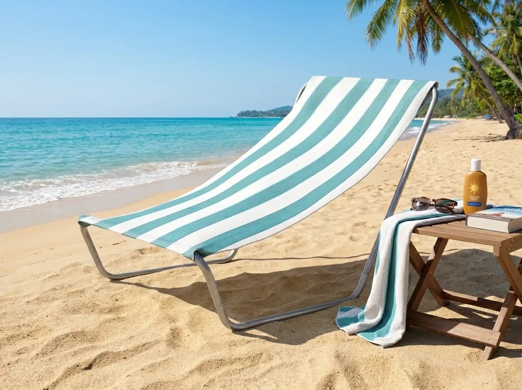Składany leżak plażowy SAND, turkusowe paski