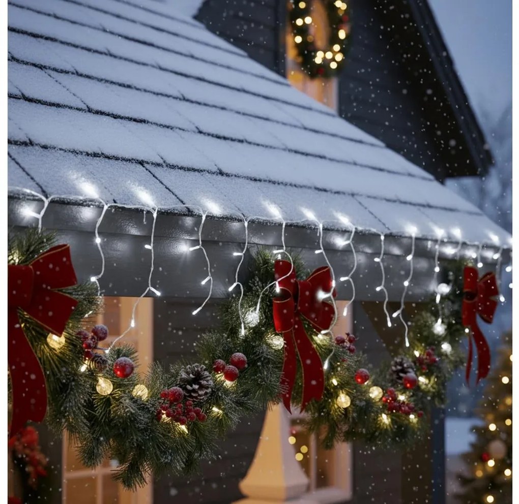Brilagi - LED zewnętrzny łańcuch świąteczny 200 diod LED / 8 trybów, 13 m, IP44, zimne białe światło