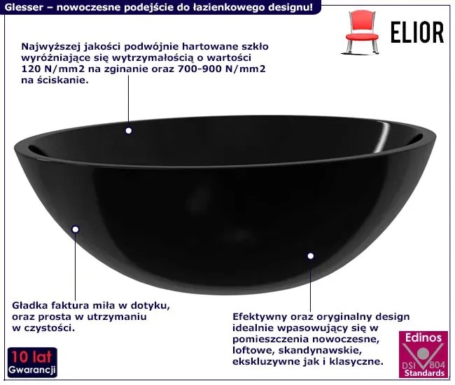 Czarna szklana umywalka na blat P2-G42