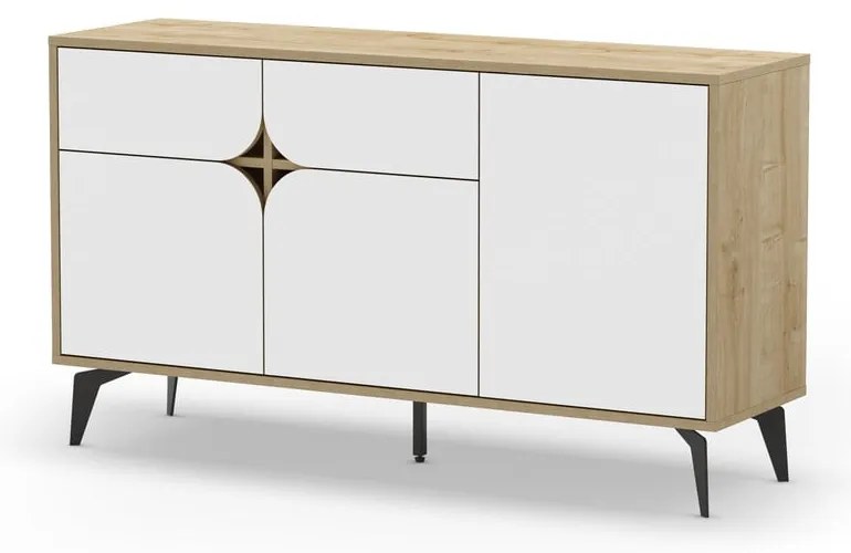 Biała niska komoda w dekorze dębu 140x79 cm Nola – Marckeric