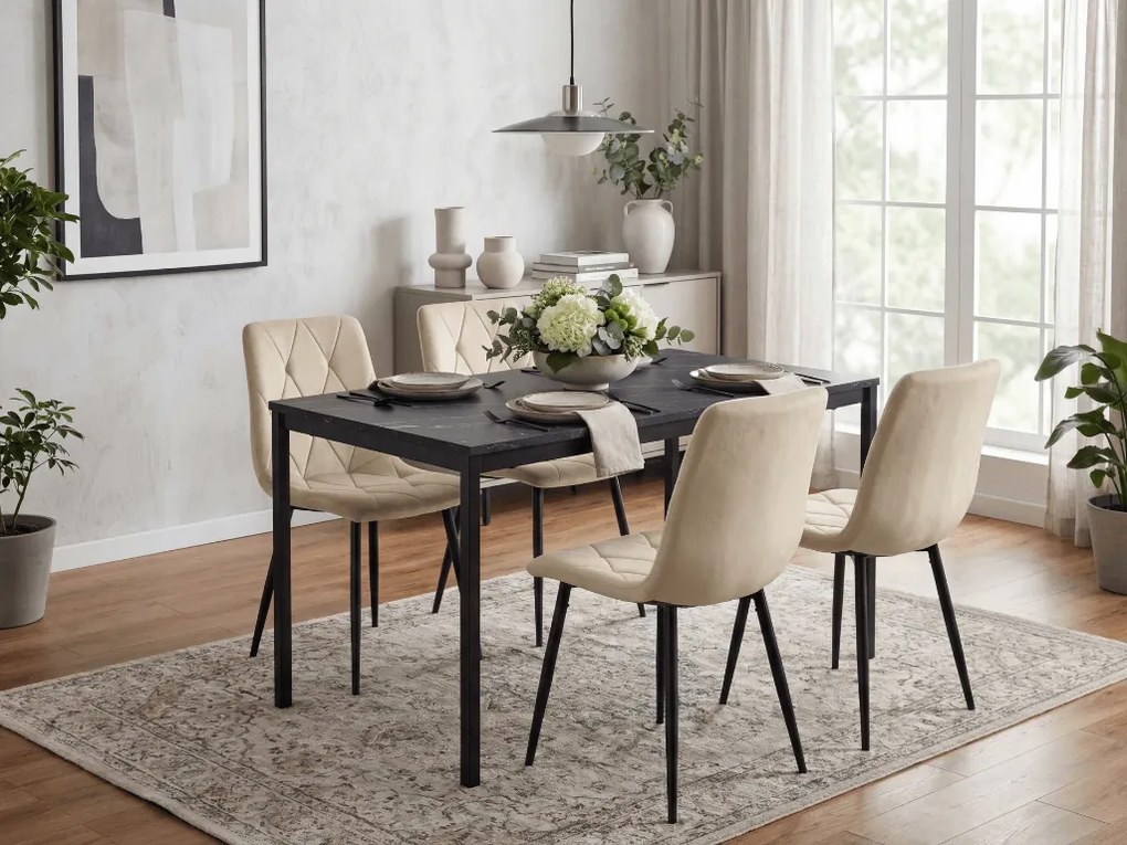 Jasnobeżowe krzesło do kuchni LIBRA aksamitne z czarnymi nogami