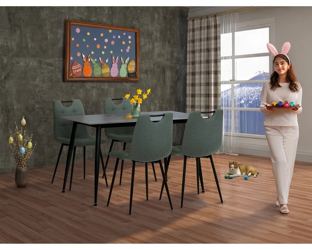 Zestaw jadalniany z talerzem ceramicznym i 4krzesłami, zielony