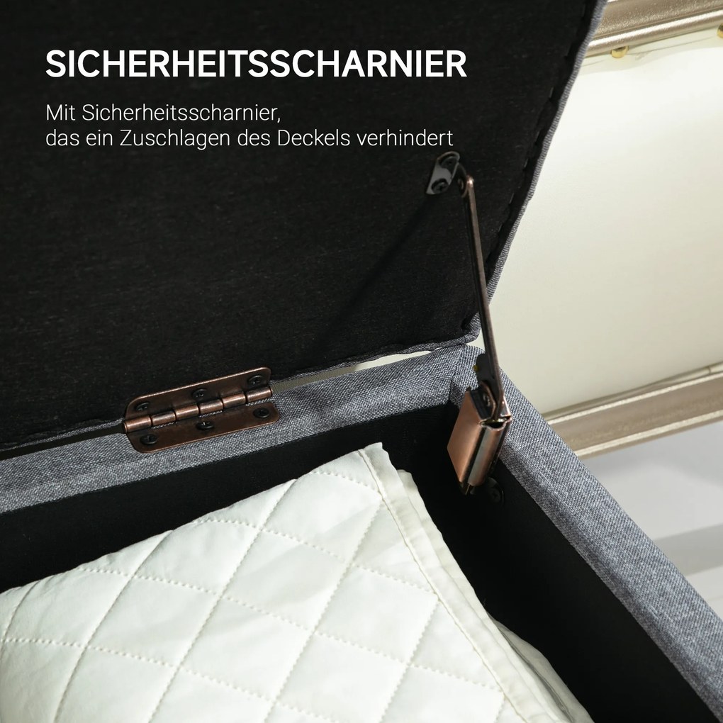 HOMCOM Ławka, Polster z Miejscem do Przechowywania, Tkanina Poliestrowa, Drewno Kauczukowe, 100 x 40 x 44 cm, Jasnoszary