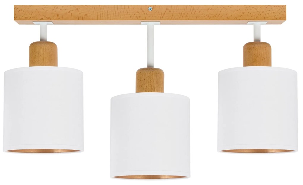 Biała lampa sufitowa, trzypunktowy spot CL-DWE50x7BU-WE z drewna E27