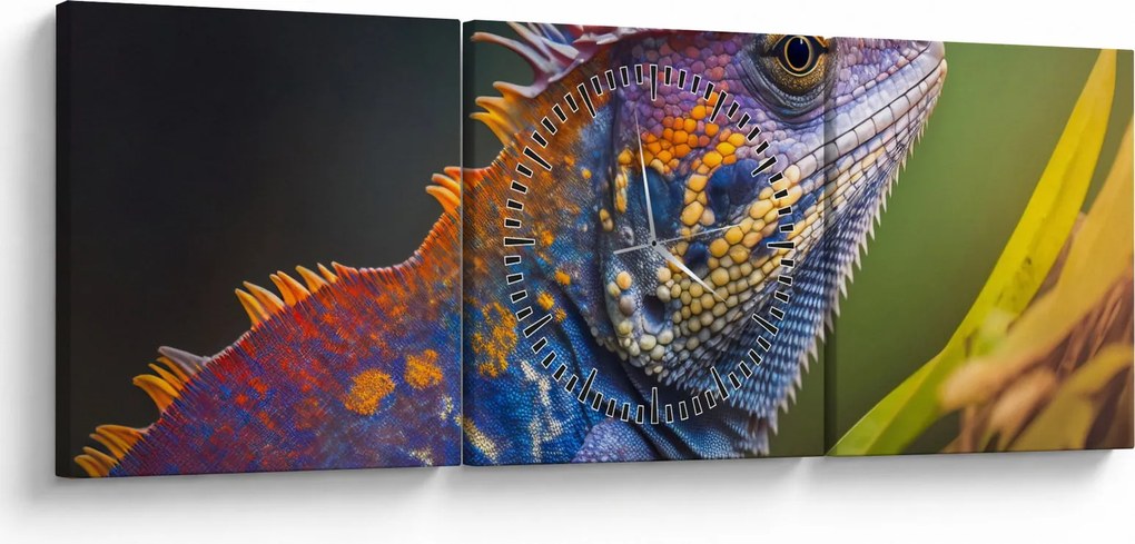 Obraz - Kolorowy legwan (z zegarem) (90x30 cm)