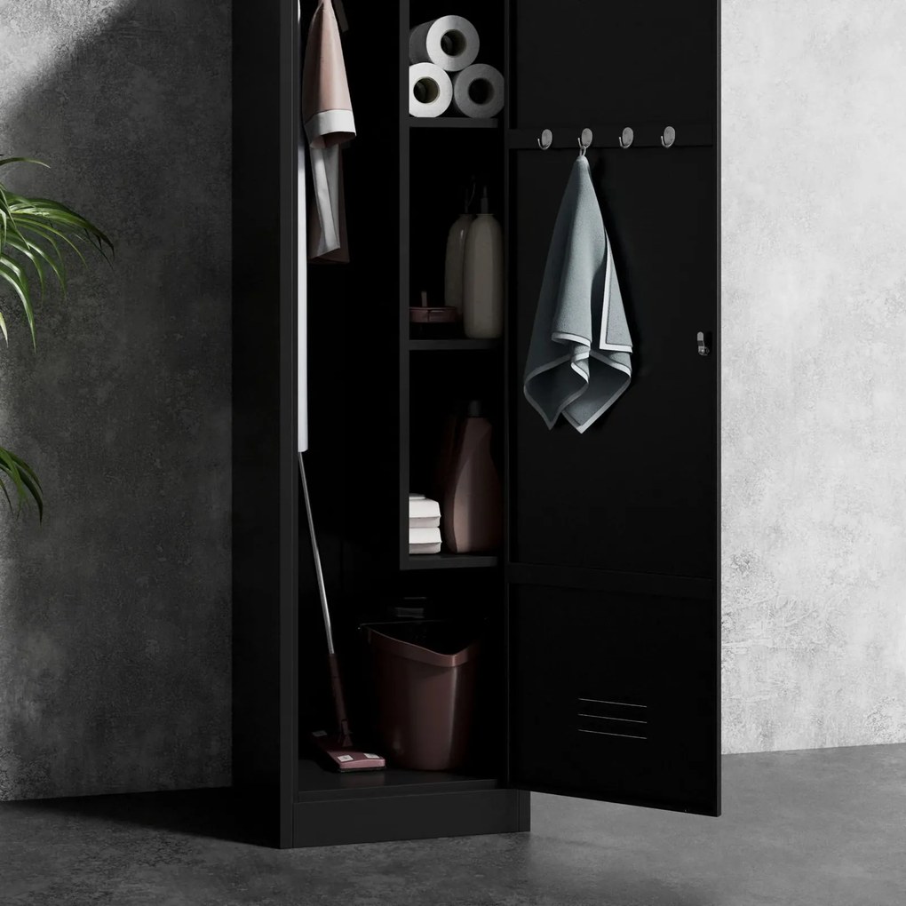 Metalowa szafa gospodarcza wąska Agnes 50x50x185 cm, czarna