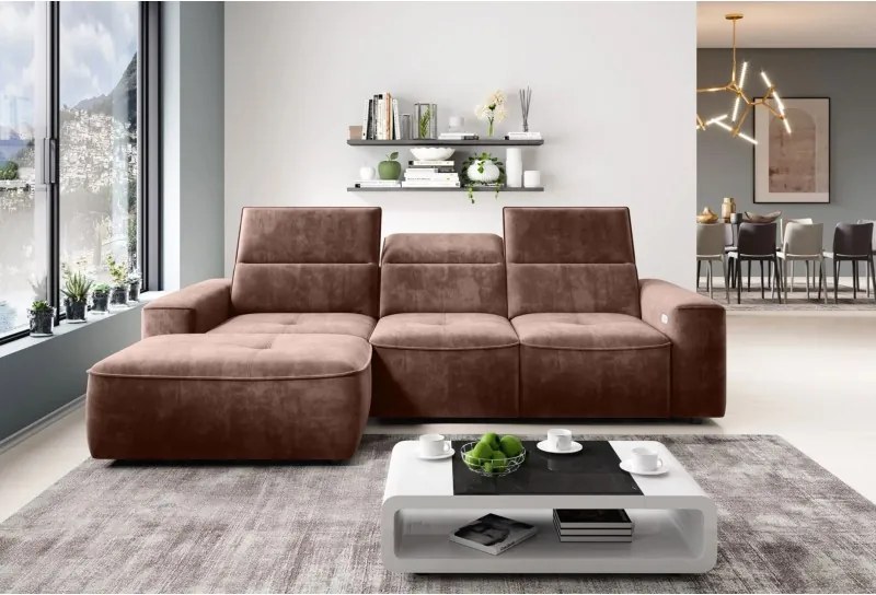 Narożnik COLOMBO Mini Lewostronny z elektryczną funkcją spania pojemnikiem PALLADIUM 08 Miedziany WERSAL