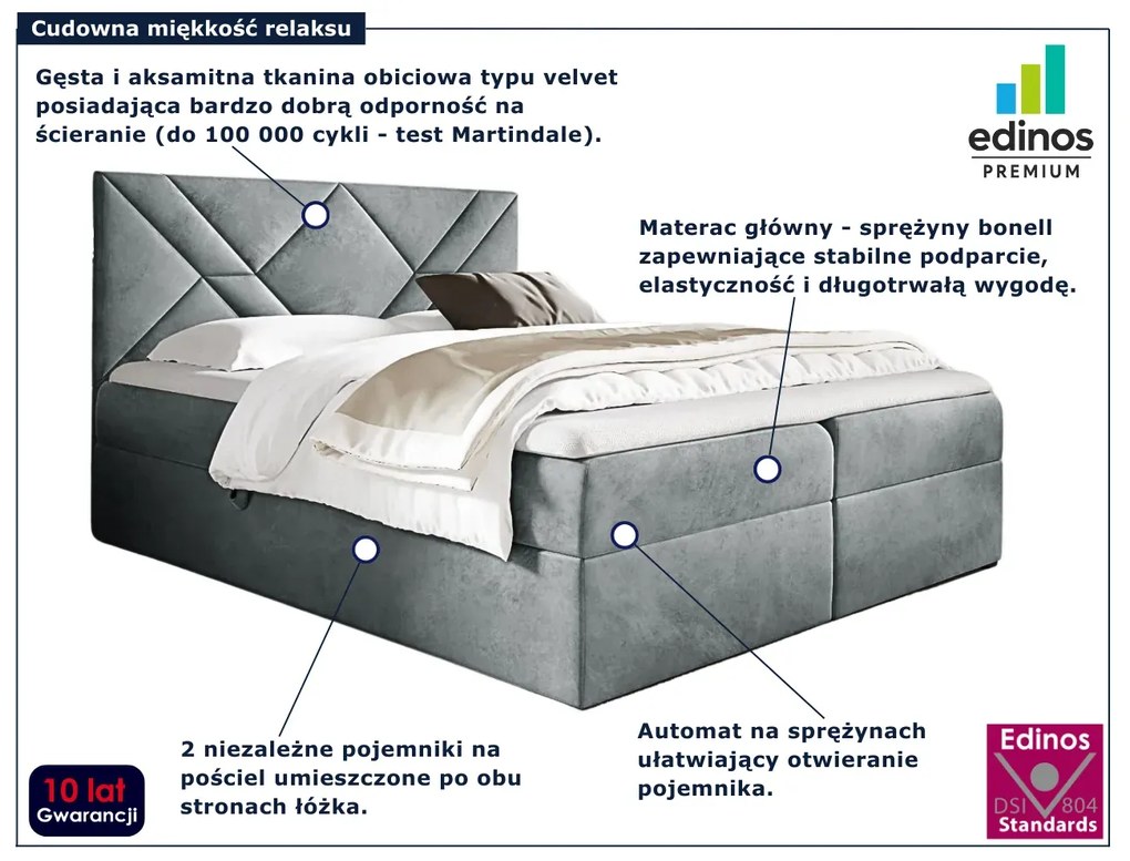 Szare łóżko kontynentalne z zagłówkiem 5 rozmiarów T7-S30