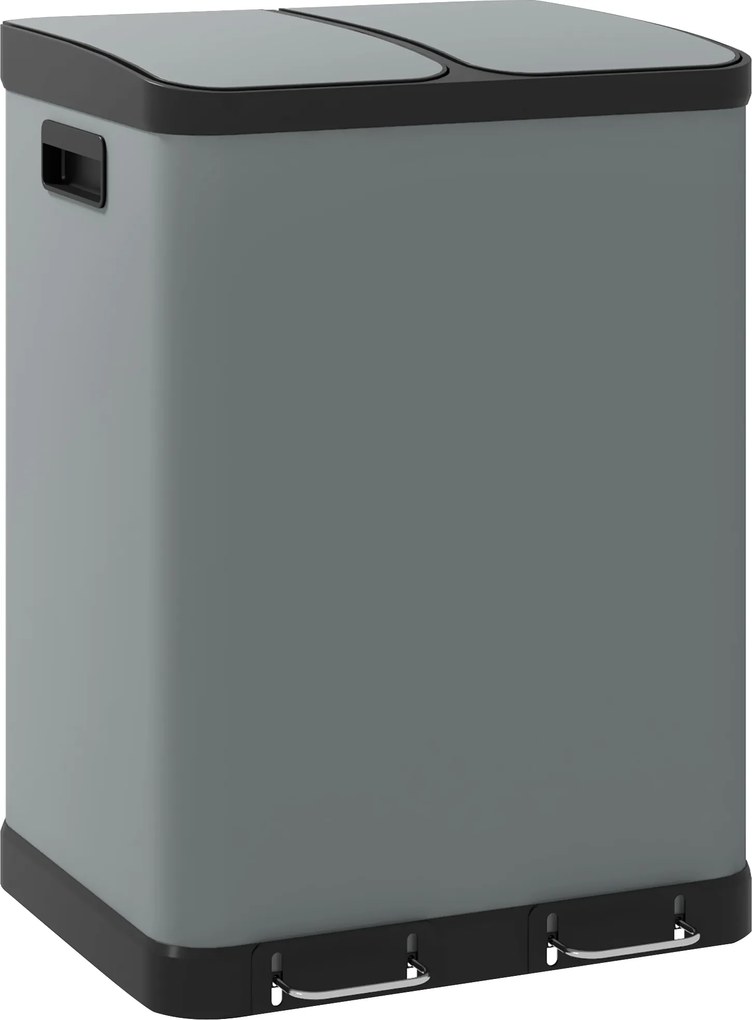 HOMCOM Śmietnik z podwójną komorą, 2 x 30L, odporny na odciski palców, pedał, wyjmowane wewnętrzne kosze, Szary