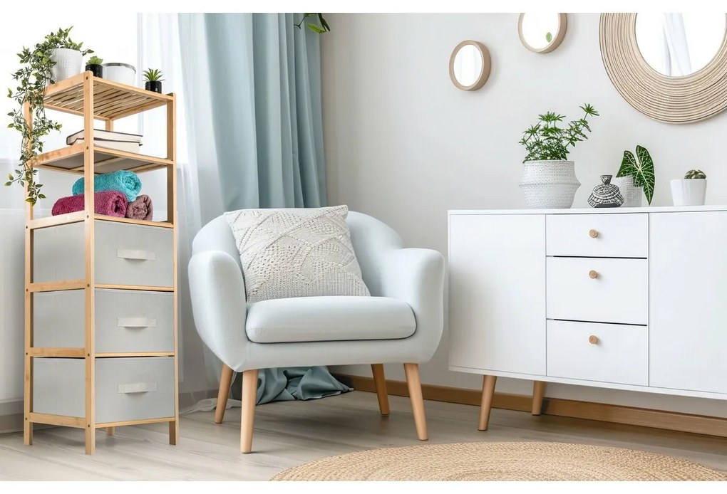 G21 Bambusowy regał z koszykami, 5 półek, beżowy, 5 pięter