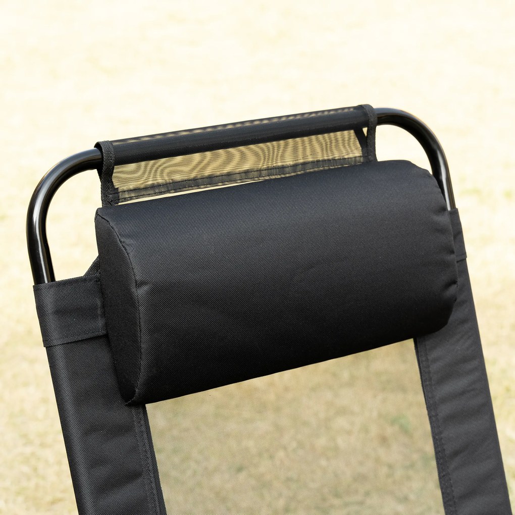 Outsunny Składane krzesło 2-pack, leżak, odporny na warunki pogodowe, oparcie regulowane w 5 pozycjach, metalowa rama, Czarny