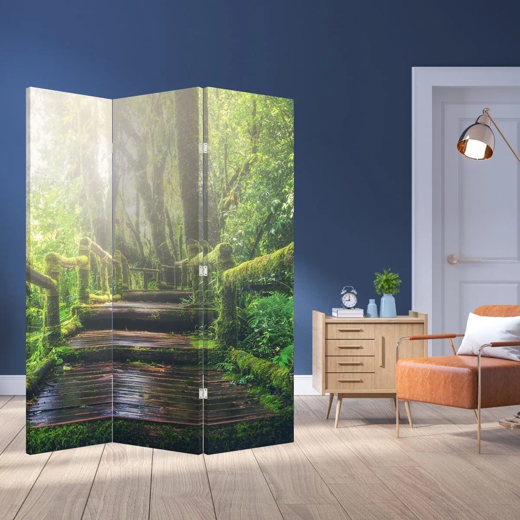 Parawan - Drewniane schody w lesie (126x170 cm)