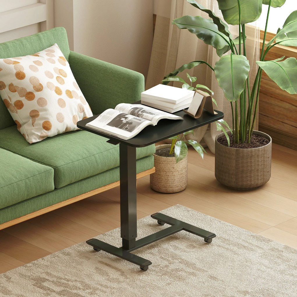 HOMCOM Biurko stojące Regulowane wysokościowo inkl. 4 kółka C-kształt 65 cm x 48 cm x 70-110 cm Czarny