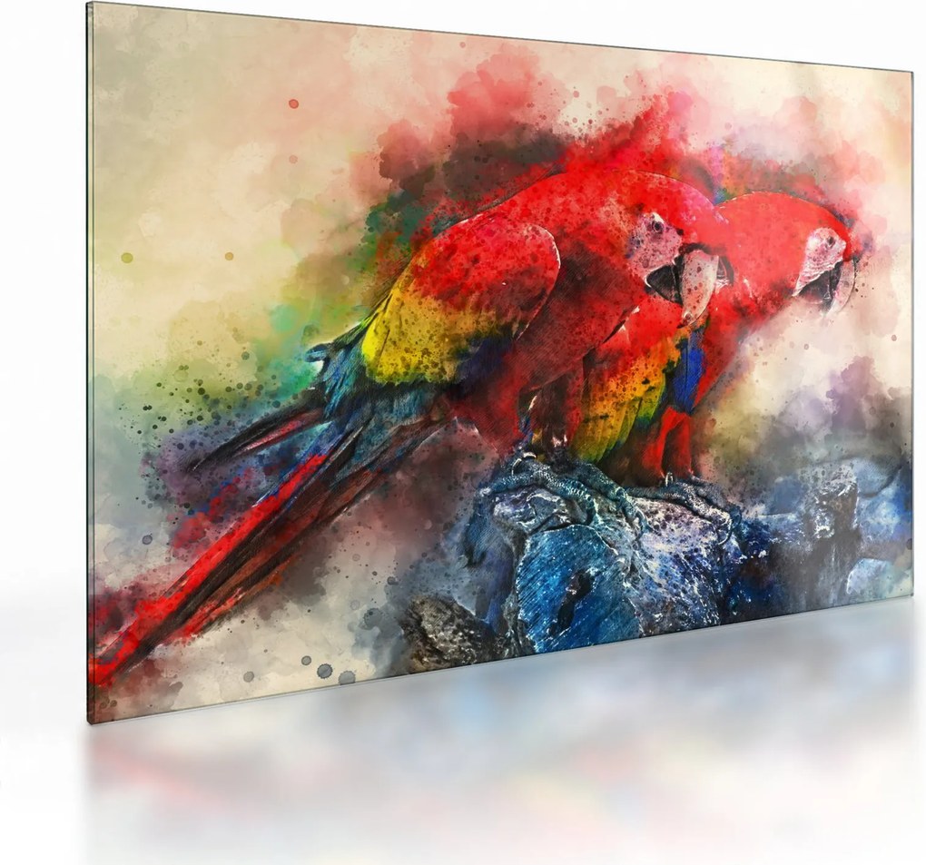 Obraz na szkle czerwonych papug Ara (70x50 cm)