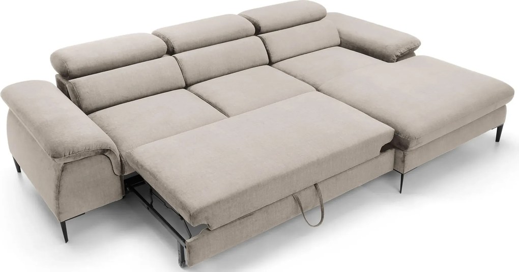 Beżowa kanapa narożna z regulowanymi zagłówkami C1-L28