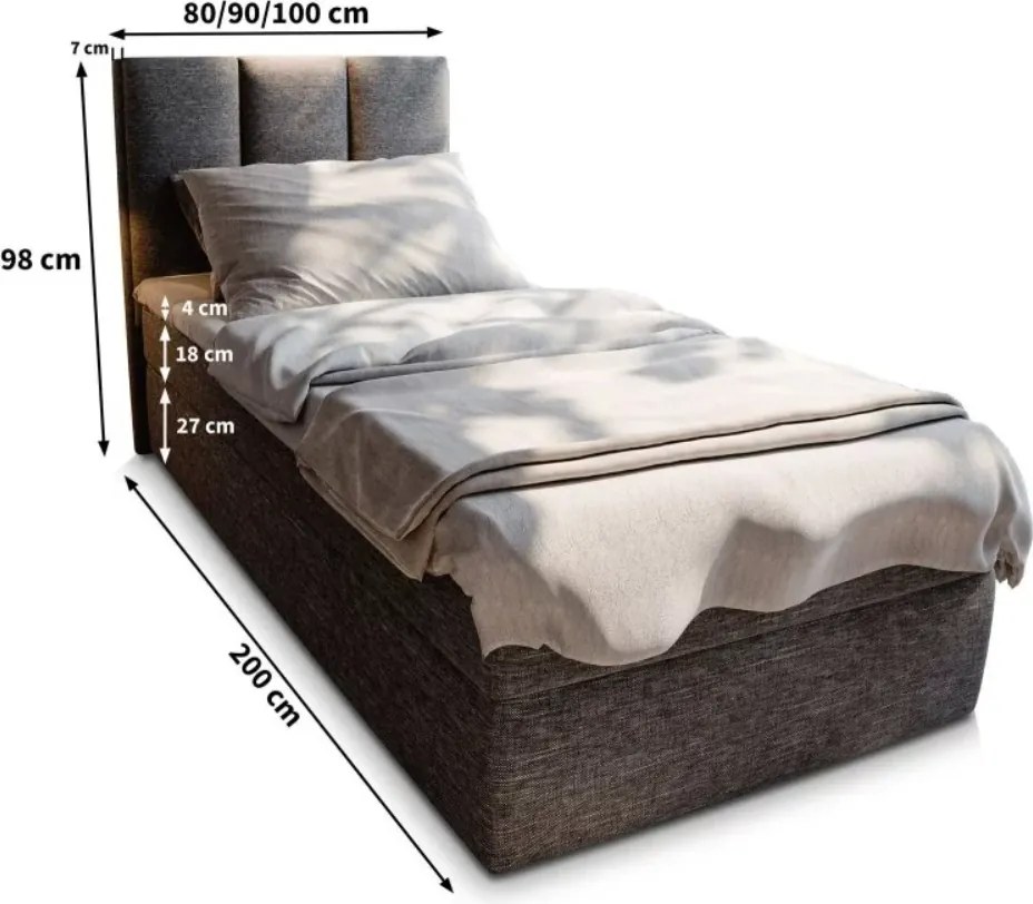 Promocja Tapicerowane łóżko kontynentalne MERALIS 80x200 cm szare II. klasa Materac: Materac sprężynowy Bonell