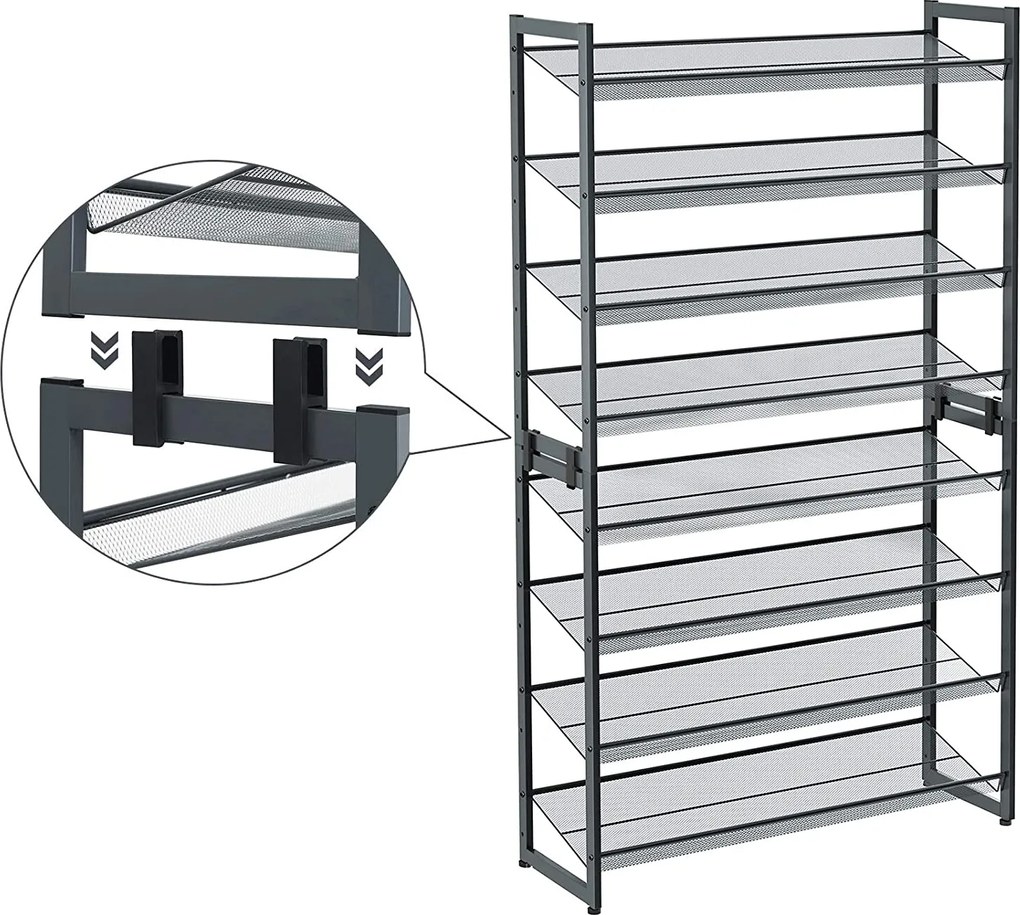 Wysoki regał metalowy na obuwie Belfort 8 półek