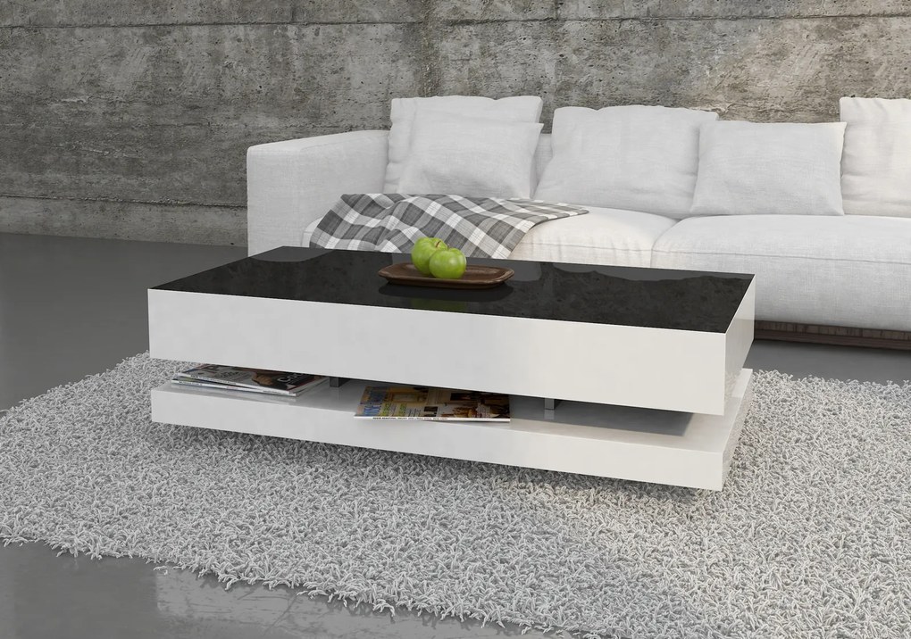 Stolik kawowy Tora 90x60 cm, kolor czarno-biały połysk