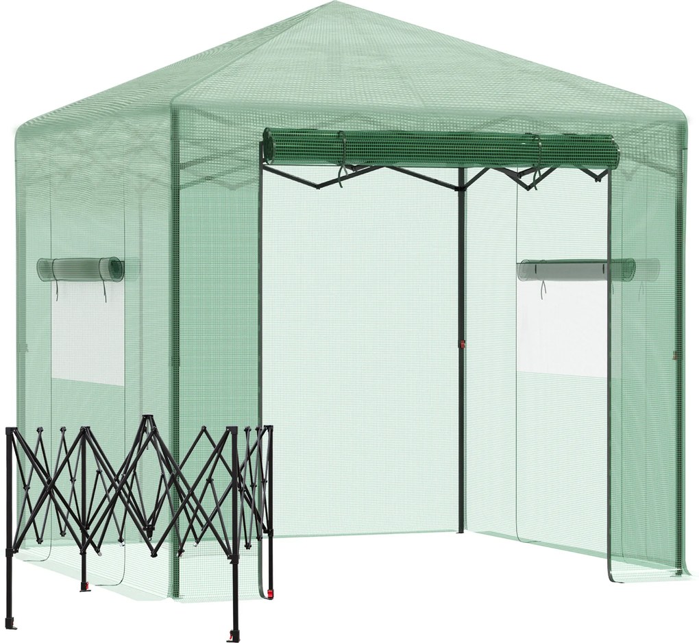 Szklarnia cieplarnia skrzynia inspektowa z rozwijanymi drzwiami i okienkami PE stal Outsunny | Aosom.pl