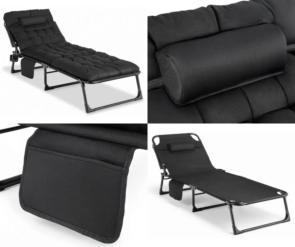 Składany leżak ogrodowy z pikowaną poduchą Saturn