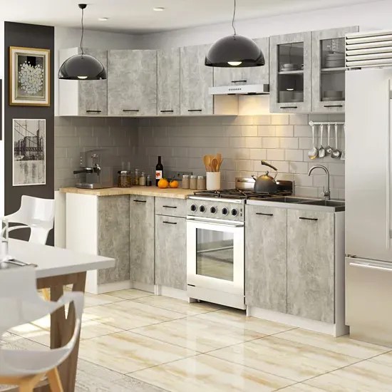 Zestaw mebli kuchennych narożnych beton 300 cm K0-R87