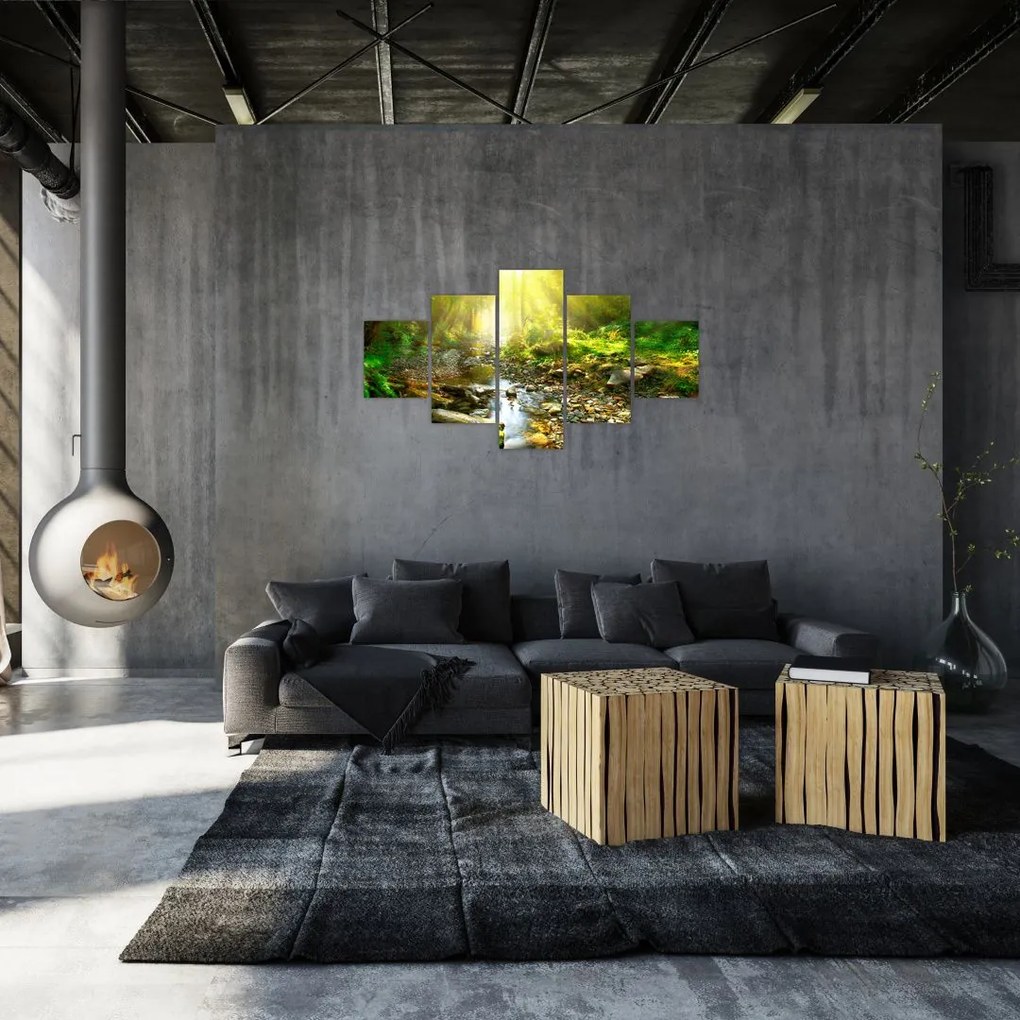 Obraz rzeki w zielonym lesie (125x70 cm)