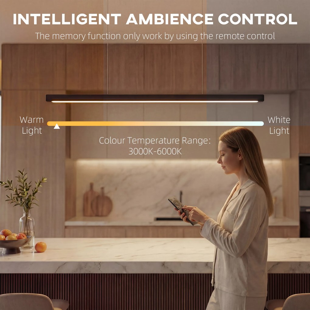 HOMCOM Lampa wisząca z pilotem i funkcją pamięci, ściemnialna, z regulowaną temperaturą barwową | Aosom PL