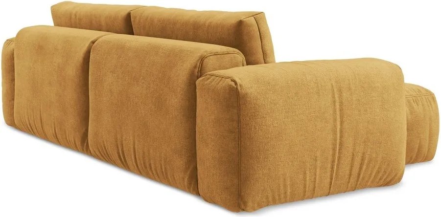Musztardowy rozkładany narożnik z tkaniny szenilowej (lewostronny/z szezlongiem) Kuki – Makamii
