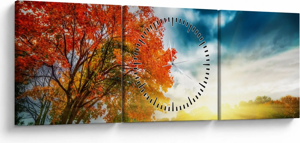 Obraz skąpanego w słońcu krajobrazu (z zegarem) (90x30 cm)