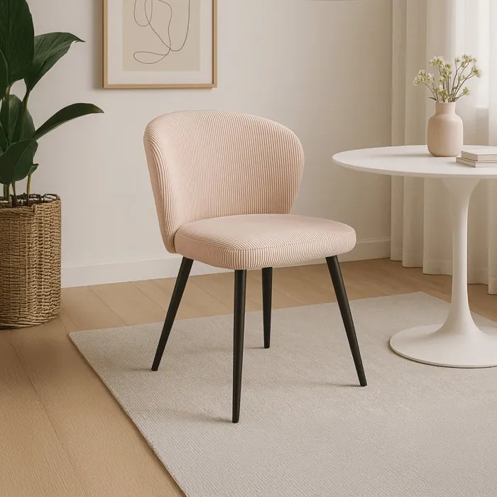 Krzesło Tapicerowane HAILEY Beżowe Sztruksowe Nowoczesne Loft