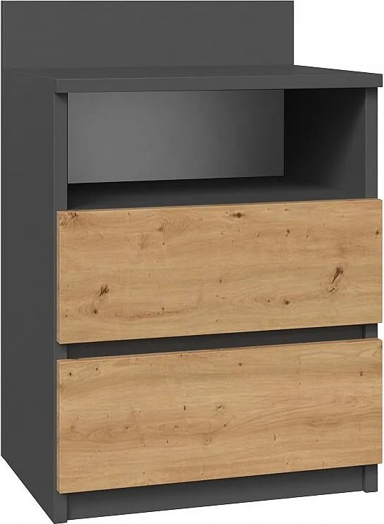 Szafka Nocna Malwa M1 | Antracyt /Dąb Artisan | 40x32x59 cm | Minimalizm, 2 Szuflady
