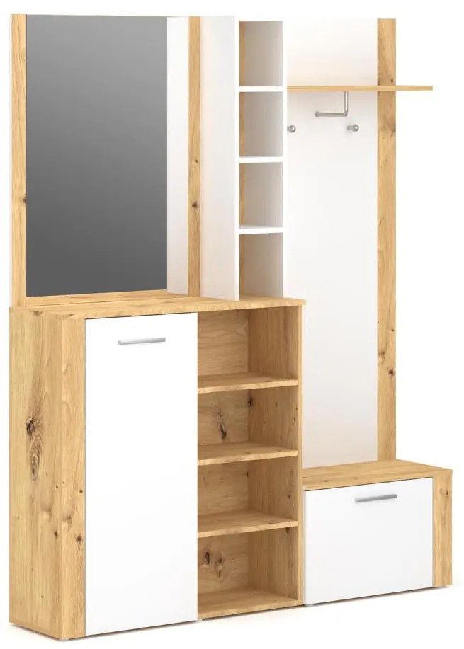 Ściana do przedpokoju z lustrem KEVIN brązowa/biała