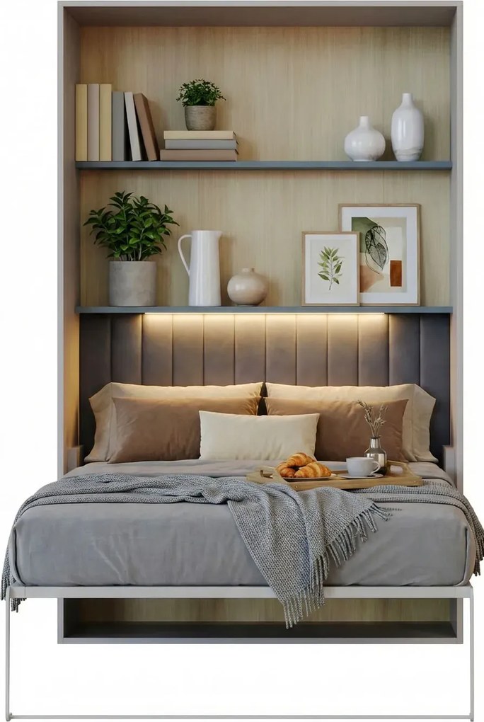 Łóżko chowane w ścianie dla nastolatka 120x200 kaszmir + niebieski A4-S65