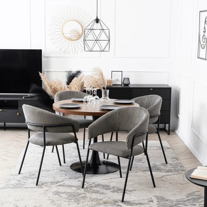 Krzesło Tapicerowane TINKA Szare Sztruksowe Nowoczesne Loft