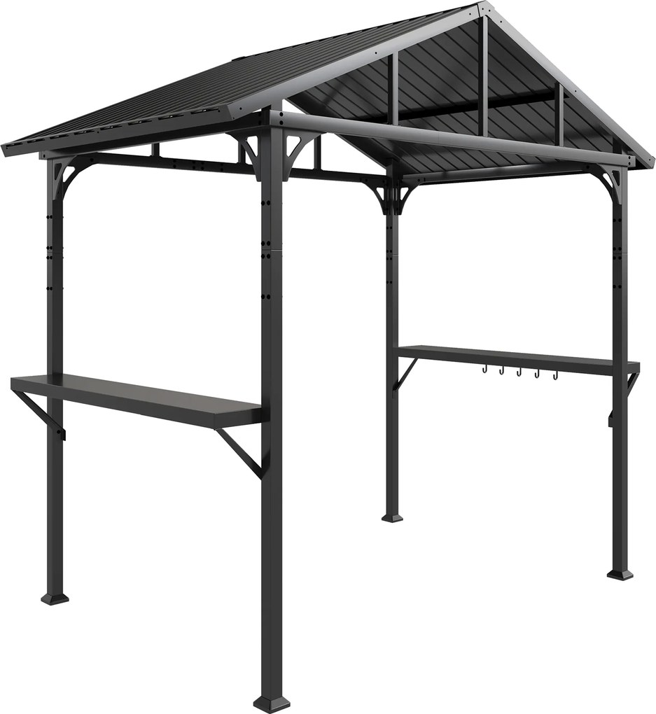 Outsunny Pawilon grillowy 2,52 x 1,56 m, wodoodporny grillowy pawilon z dwuspadowym dachem, boczną półką, hakami, stalową ramą, czarny | Aosom PL