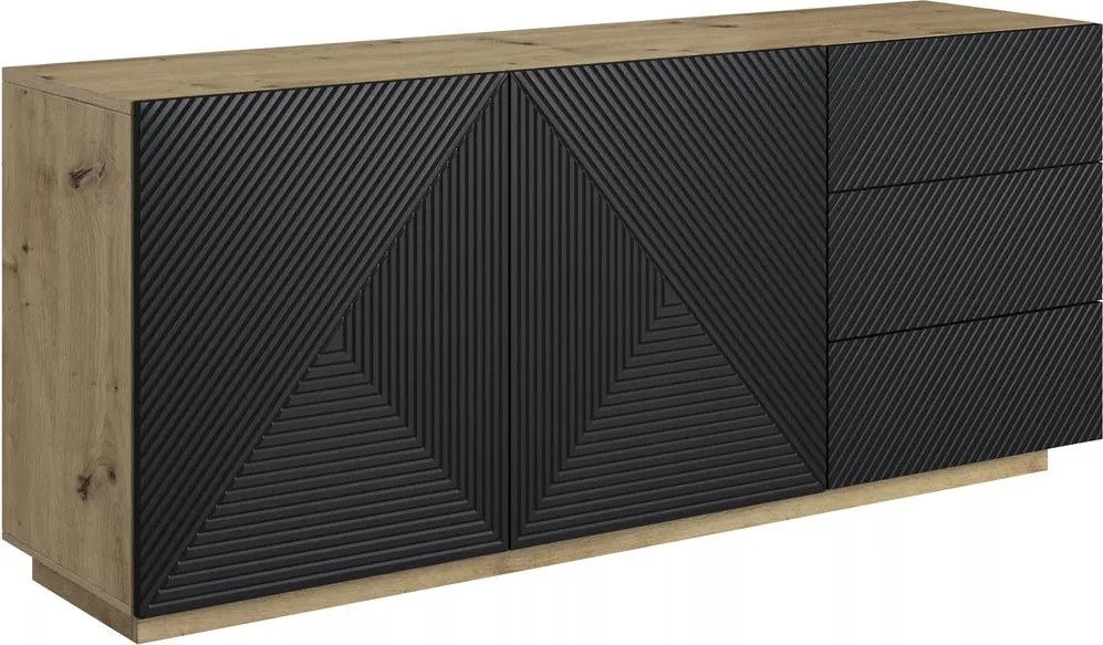 Komoda Asha 167 cm dwudrzwiowa z szufladami - artisan / czarny mat