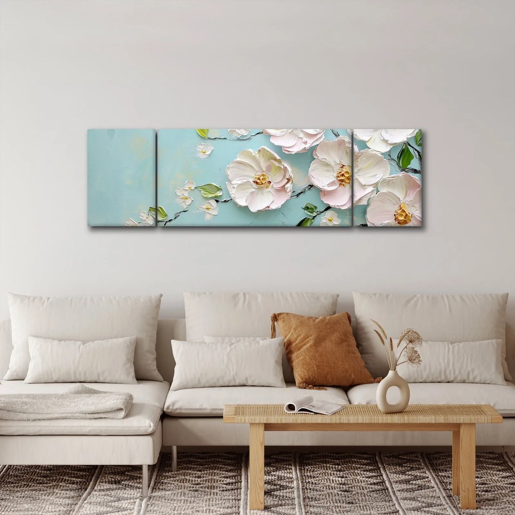 Obraz - Kwiatki na niebieskim tle (170x50 cm)