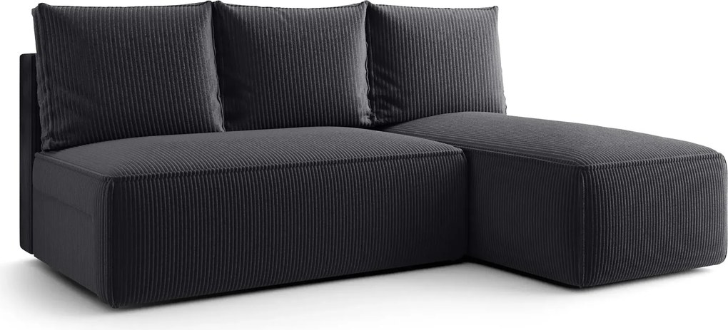 Grafitowa rozkładana sofa narożna z pojemnikiem  R2-W20