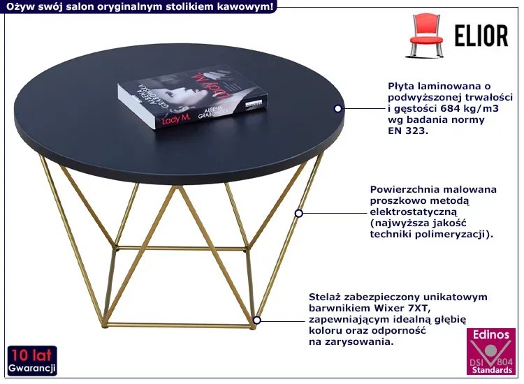 Stolik kawowy w stylu glamour czarny - Tympa 3X