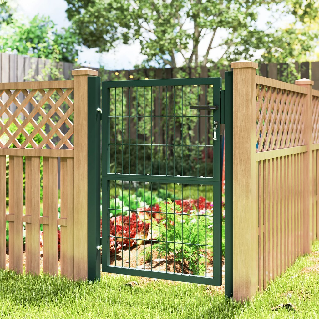 Outsunny Bramka Ogrodowa z Stali z Uchwytem, Zamykana na 3 Klucze 97x170cm Zielona