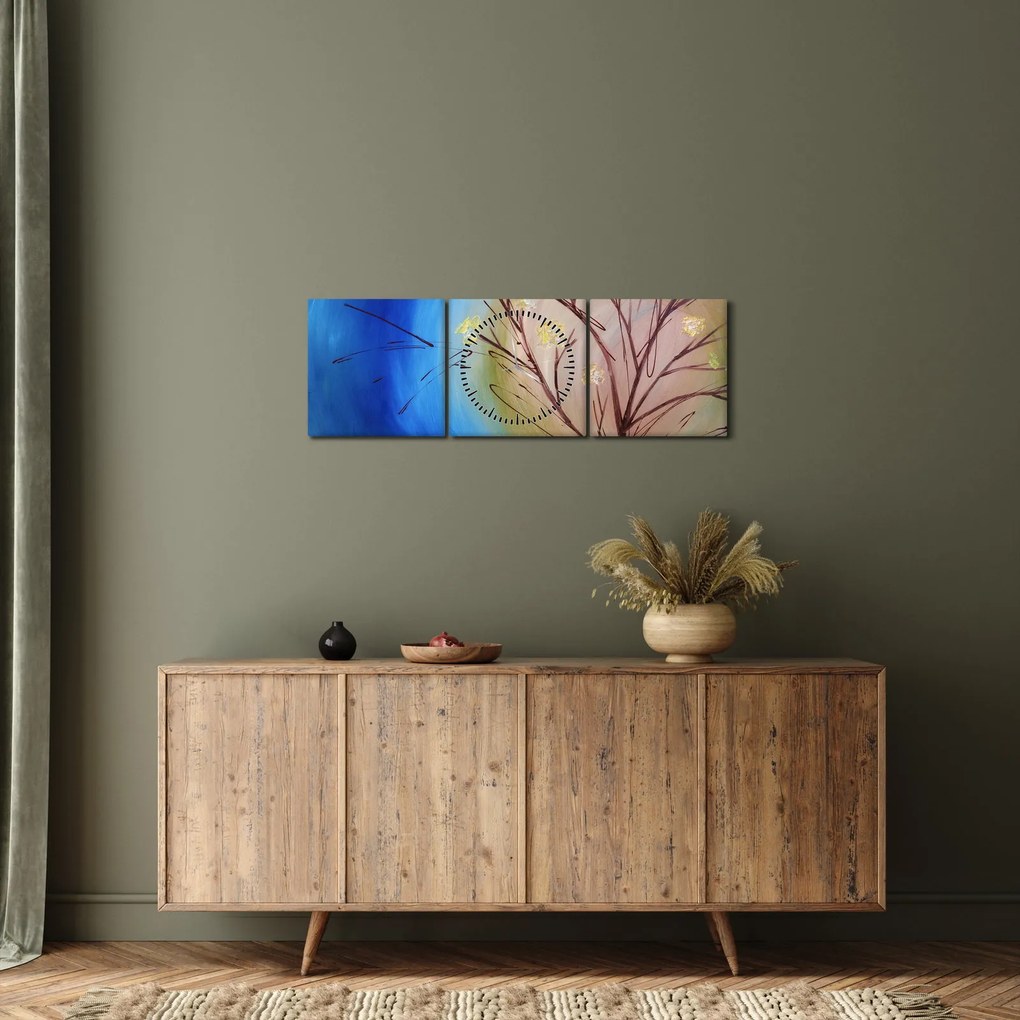 Obraz - Drzewo zakrywające słońce (z zegarem) (90x30 cm)