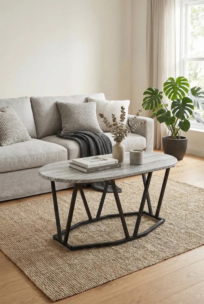 Szary owalny stolik kawowy metalowy N9-G25