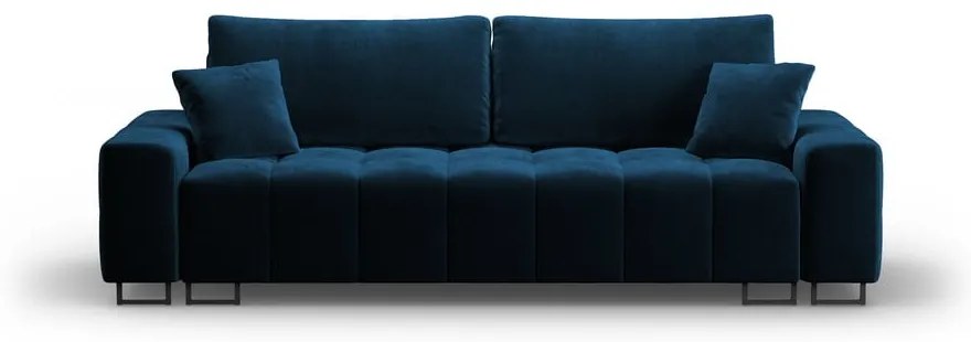 Niebieska aksamitna rozkładana sofa ze schowkiem 250 cm Wicklow – Cosmopolitan Design